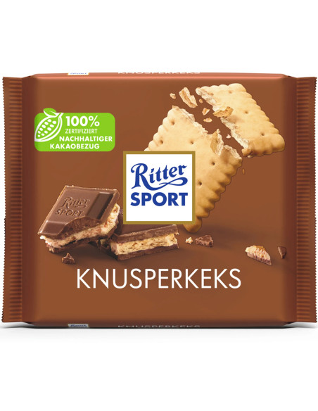 Ritter Sport Knusperkeks - Молочний шоколад з хрустким печивом, 100 г