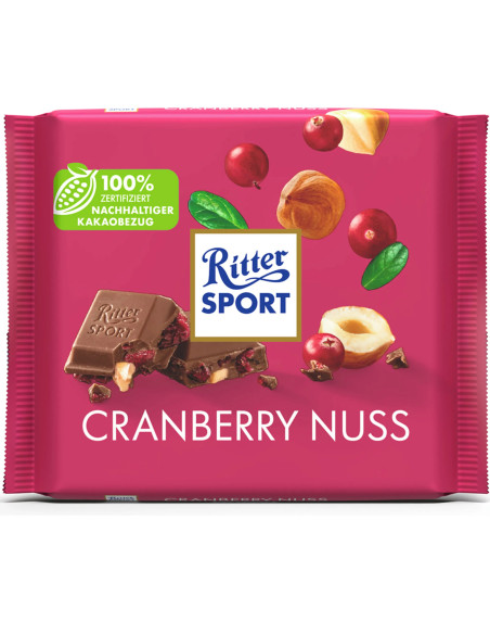 Ritter Sport Cranberry Nuss - Молочний шоколад з журавлиною та лісовими горіхами, 100 г