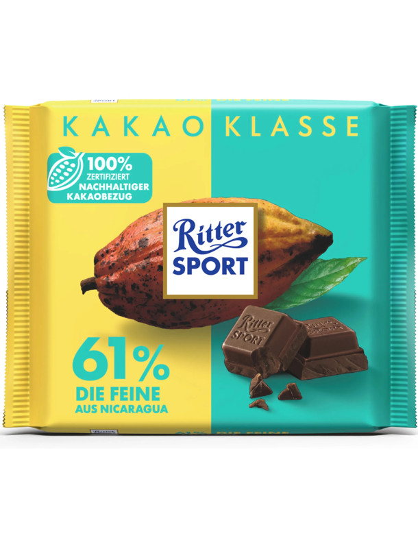 Ritter Sport Kakao Klasse - Вишуканий темний шоколад 61%,...