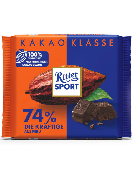Ritter Sport Kakao Klasse - Насичений темний шоколад 74%, 100 г