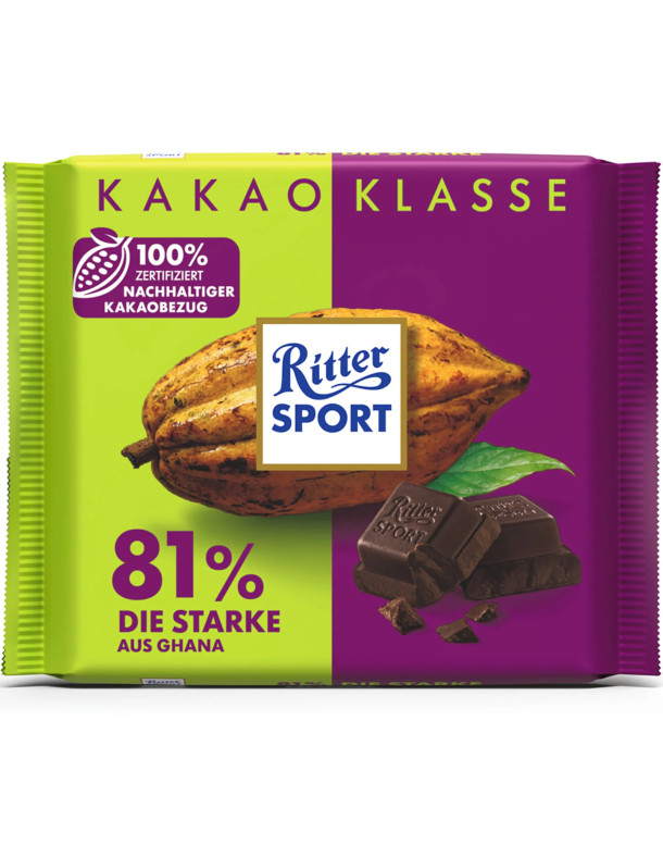 Ritter Sport Kakao Klasse - Насичений темний шоколад 81%,...