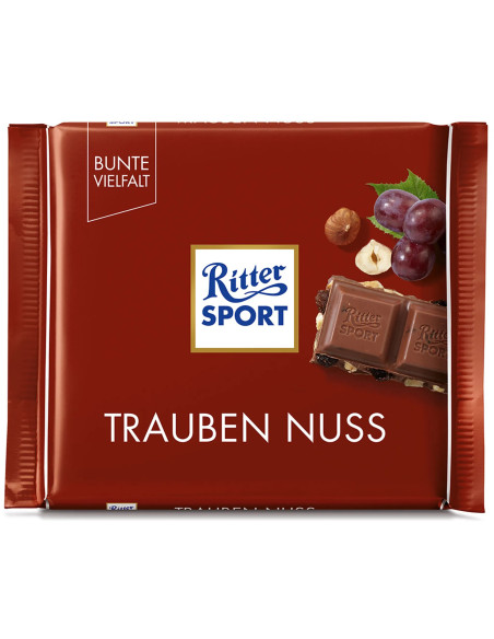 Ritter Sport Trauben Nuss - Молочний шоколад з родзинками та лісовим горіхом, 100 г