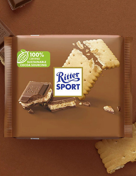 Ritter Sport Knusperkeks - Молочний шоколад з хрустким печивом, 100 г