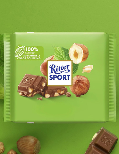 Ritter Sport Haselnuss - Молочний шоколад з подрібненим лісовим горіхом, 100 г
