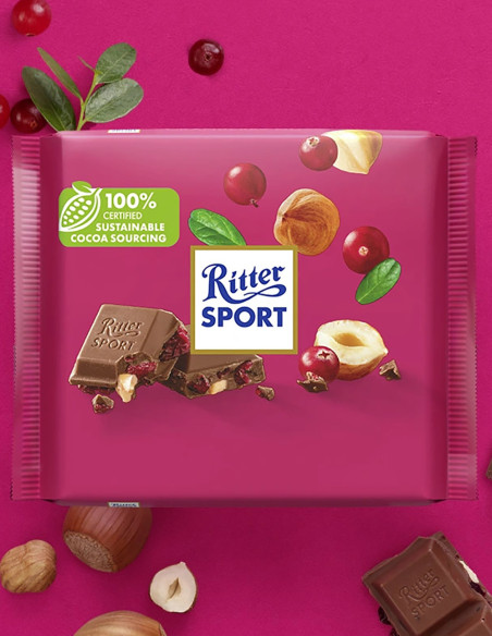 Ritter Sport Cranberry Nuss - Молочний шоколад з журавлиною та лісовими горіхами, 100 г