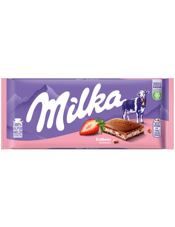 Milka Erdbeer - Молочний шоколад з полуницею, 100 г